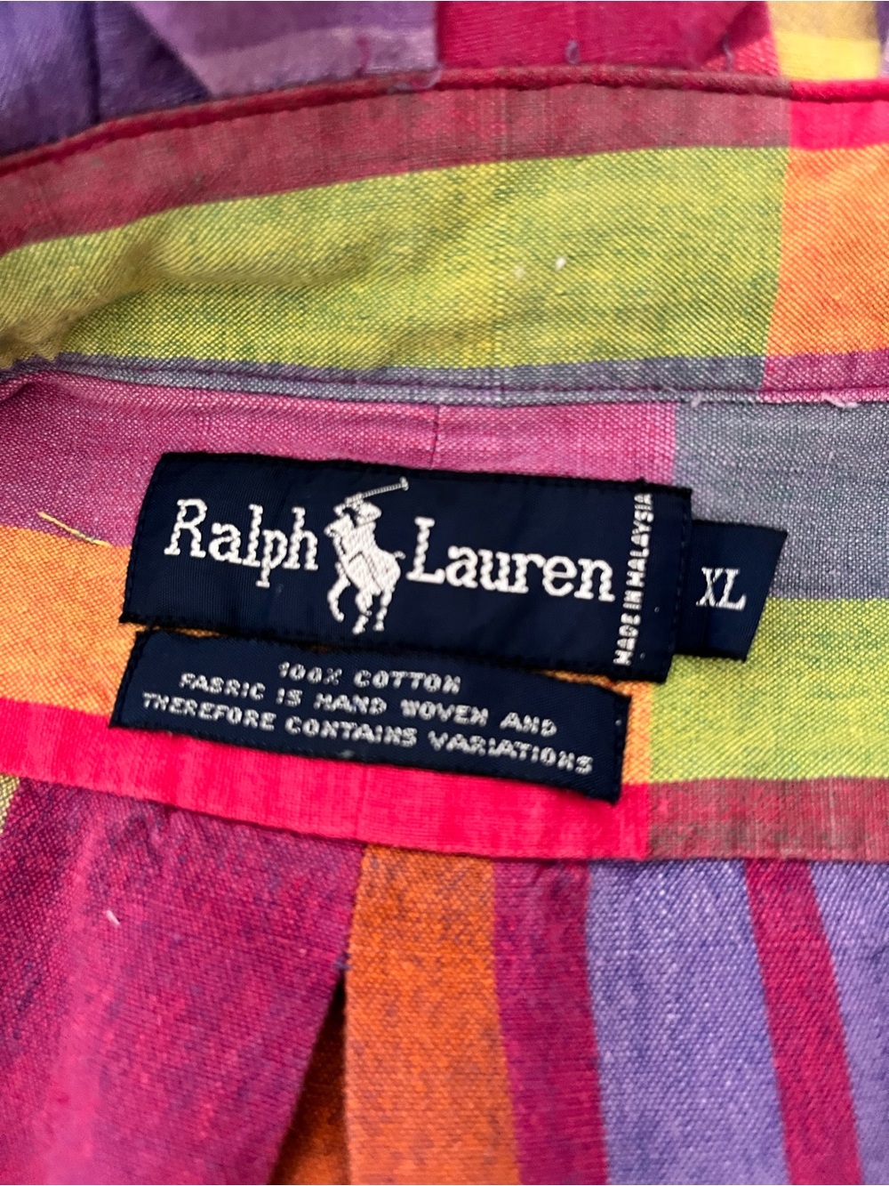 Upcycled Ralph Lauren Madras Plaid Button-Down Shirt Ruffle Collar - Picture 8 of 9